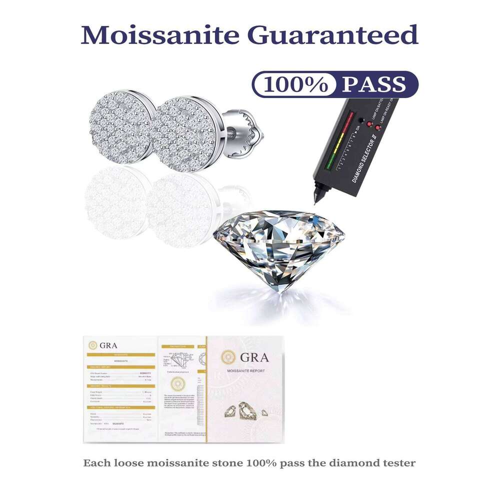 925 Sterling Silver Moissanite Diamond Stud Earrings Classic Style Screw Back With Iced Rhodium Plating Fine Jewelry