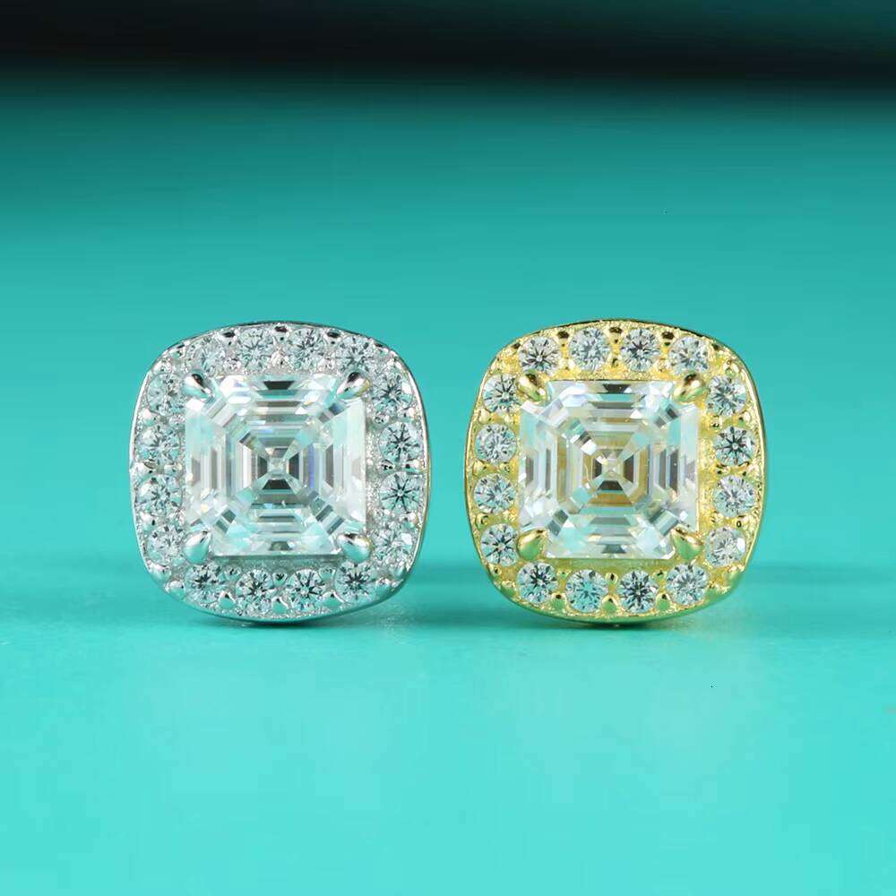 Custom Jewelry 18K Gold Plated 925 Silver Square D Color VVS Asscher Cut Moissanite Fine Stud Earrings For Women