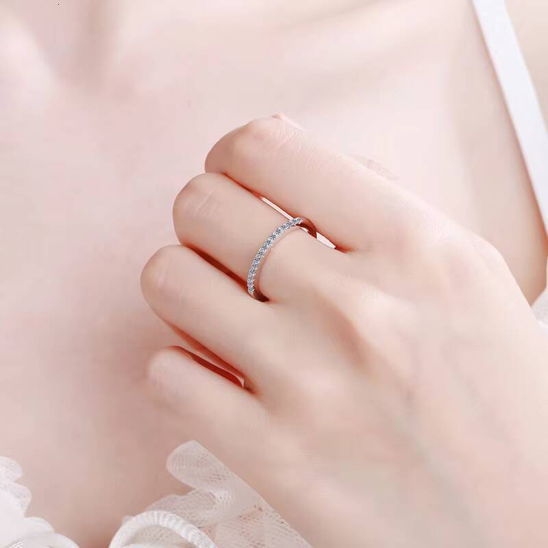 S925 Sterling Silver Plated with Pt950 Gold Moissanite-set Ring Full Diamond Ring for Women