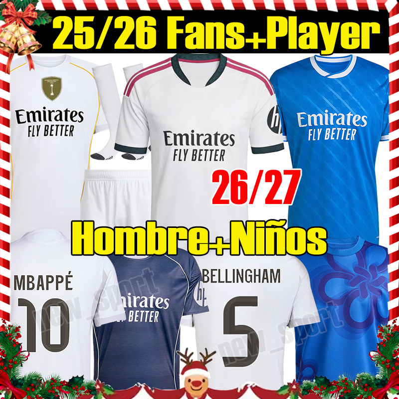 5XL 4XL 2026/27 BELLINGHAM soccer jerseys MBAPPE VINI JR fans player version VALVERDE men kids socks full sets football shirts