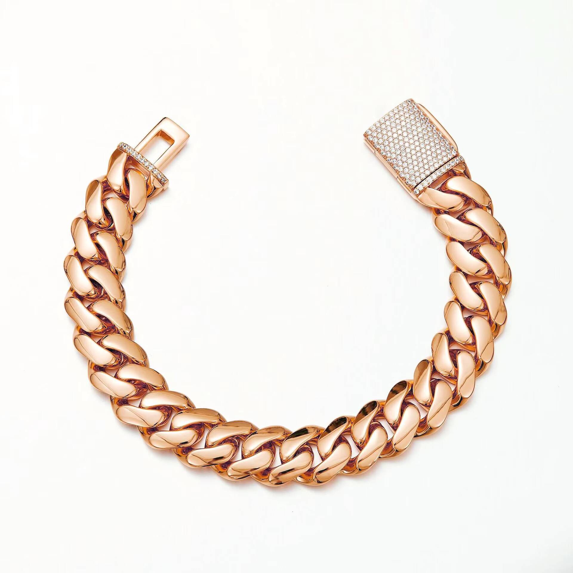 Mens 18K Stainless Steel Cuban Link Chain Rose Gold Finish 8mm-22mm Geometric Pattern Diamond Clasp MoissaniteVVS/ Pearl for Party