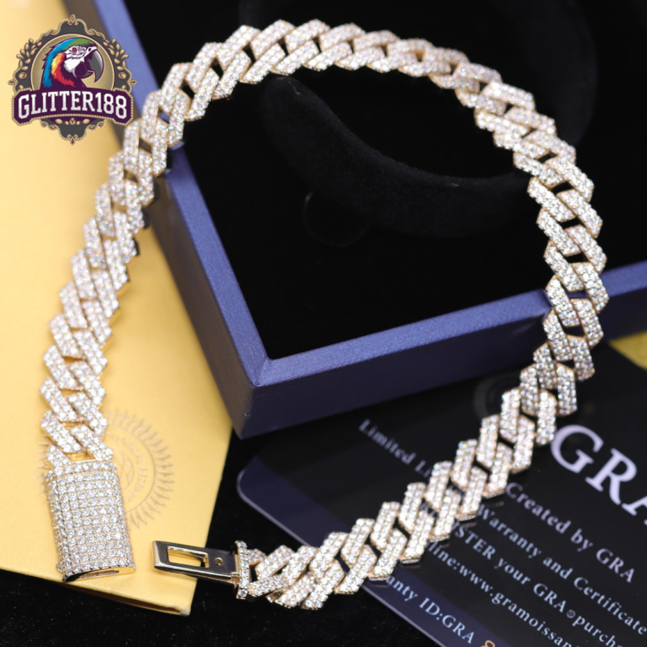 10mm Hip Hop Jewelry Iced Out 7 Inches 10K Gold Cuban Link WhiteVVS Pass Diamond Tester Moissanite Cuban Bracelet