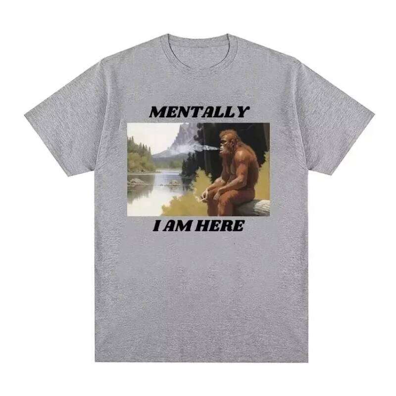 2025 Fashion Short Sleeved Y2k Female Clothing Mentally I Am Here Monkey Funny Meme Pattern T-shirt Women's Retro simple C260207
