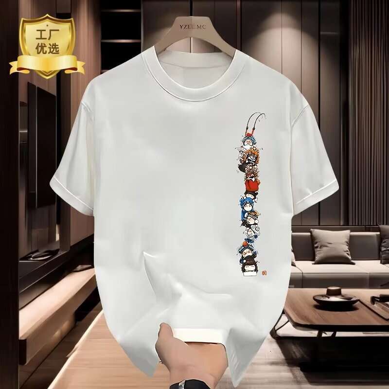 New Chinese Round Neck Printed Top Artistic Simple Heavyweight Trendy Brand Short Sleeve T-Shirt For Men Summer Luanyun
