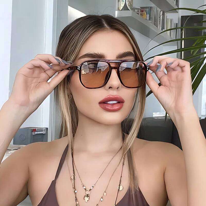 New Men Fashion Business Sunglasses Double Beam Sun Trendy Versatile Glasses Trend Women Decorative Eyewear UV400 Y260207