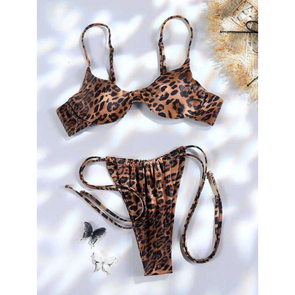 Leopard 2025 Bandage Bikini Set String Swimsuit Women Summer Bathing Suit Sexy Biquini Micro Thongs Beach Wear C260207
