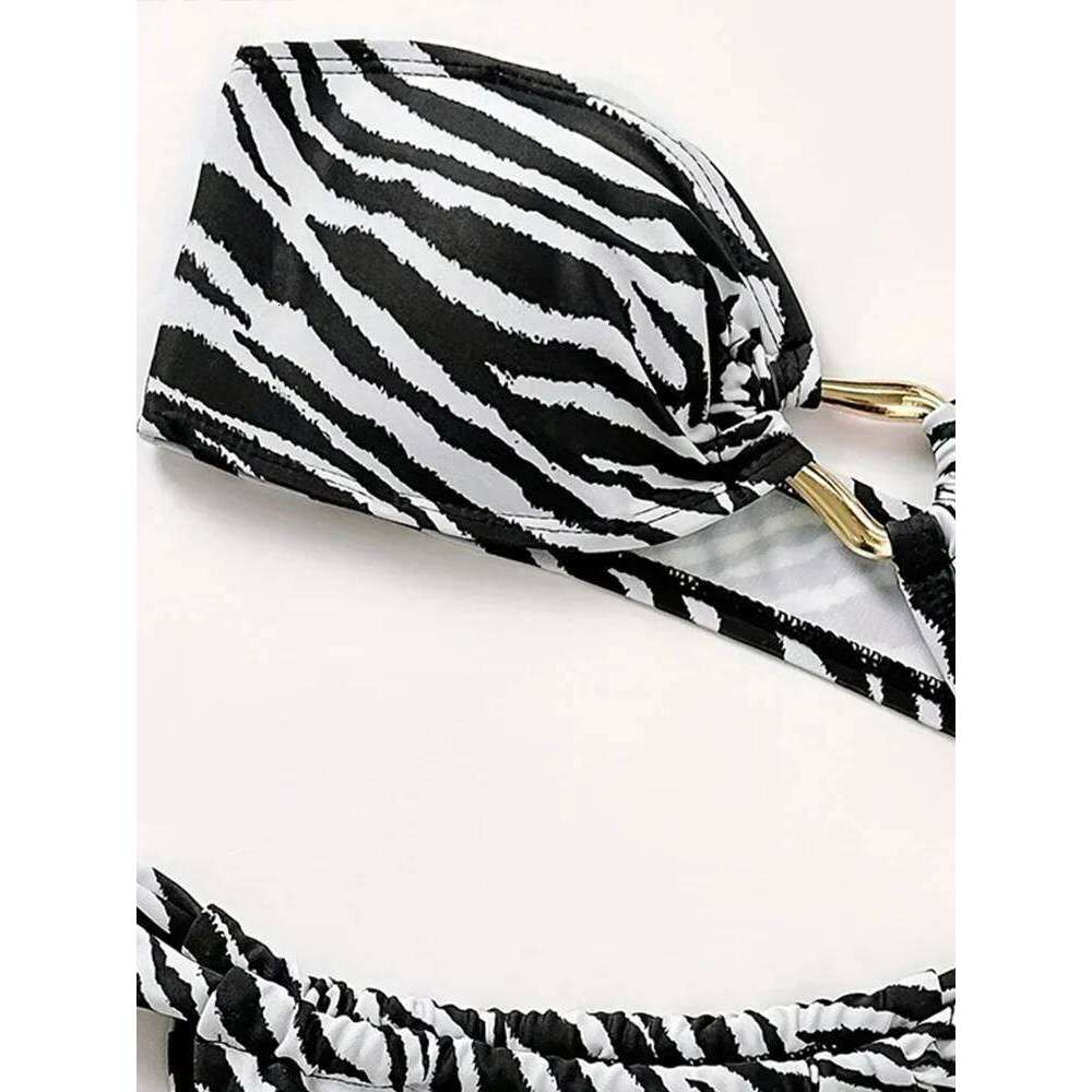 Sexy Striped Strapless 2 Piece Women Split Swimsuit High Waist Beach Bikini 2025 New Summer Swimwear Bikinis Set C260207