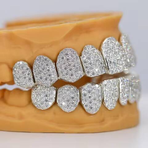 Iced out hip hop moissanite diamond grillz silver brilliance clarity sparkle mens jewelry fashion statement elegant design