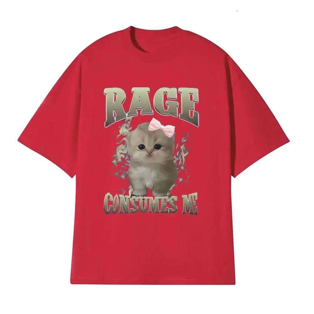 Rage Consumes Me Funny Cat Meme Printed T-shirt Women Fashion Kawaii Casual Loose T-shirts O-Neck Short Sleeve Tee Shirt Unisex C260207