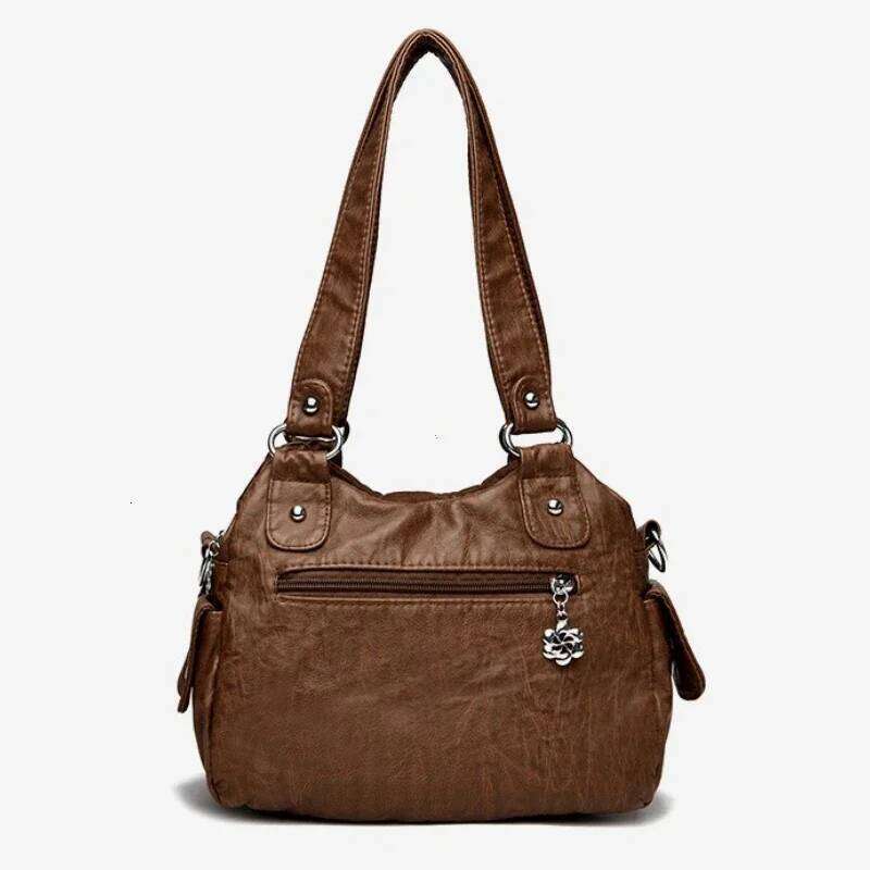 Retro Leather Female Multi-pockets Shoulder Crossbody Bags for Women Mother 2 Layers Large Capacity Handbag Messenger Tote Bag C260207