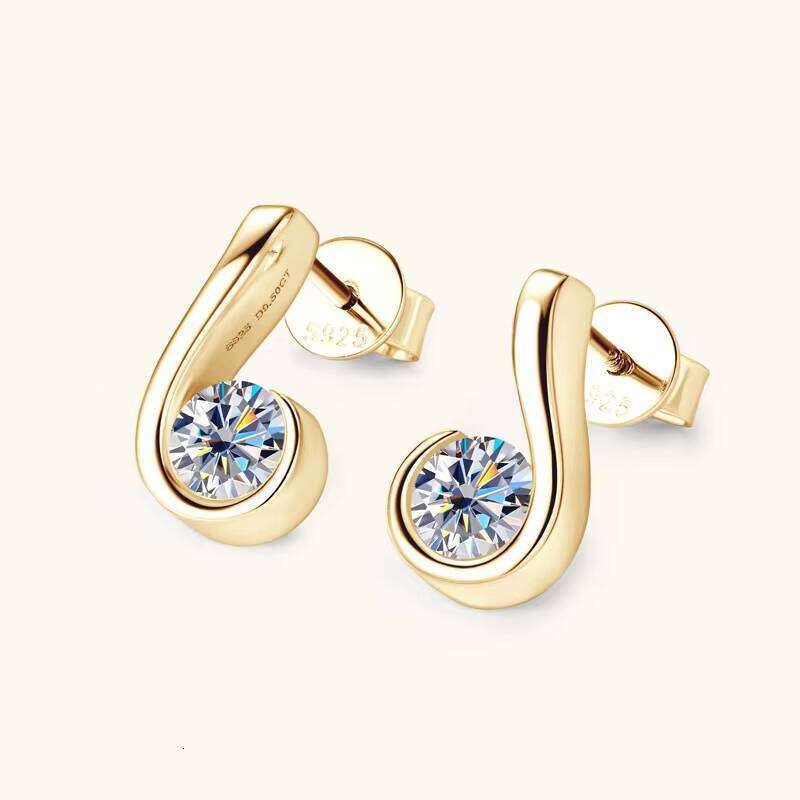 Korean-Style High-Level Design S925 White Silver Jewelry Female Niche Simple Moissanite Earrings Rhodium Gold Plated Jewellry