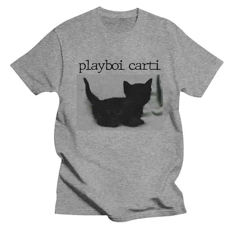 Summer Playboi Carti Oversized Hip-Hop Shirts Cute Cat Harajuku Print Regular Mens Tops Quality Rapper T Shirt Jogging Tee C260207