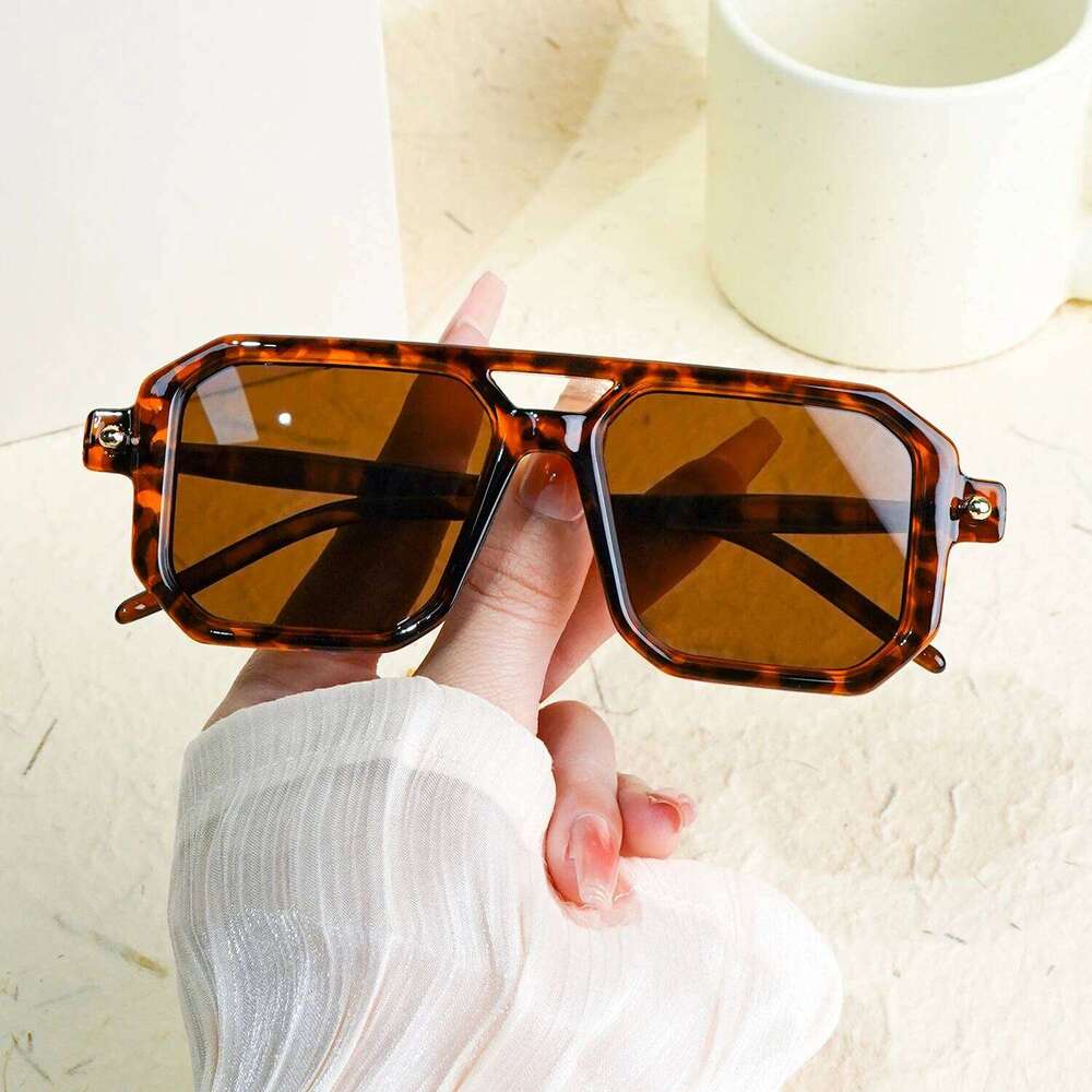 Retro Double Bridge Sunglasses, Unisex UV400 Trendy Eyewear, Stylish Streetwear & Outdoor Driving Accessory, Casual Daily Wear Y260207