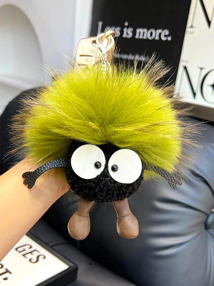 15cm Cute Cartoon Wool Small Coal Ball Car Keychain Real Raccoon Fur Pendant Elf Plush Ball Bag Pendant Hobby Collection Gift 260107