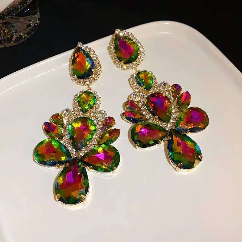 Wholesale Silver Needle Diamond Rhinestone European-Style Exaggerated Trendy Drop Earrings Women Party