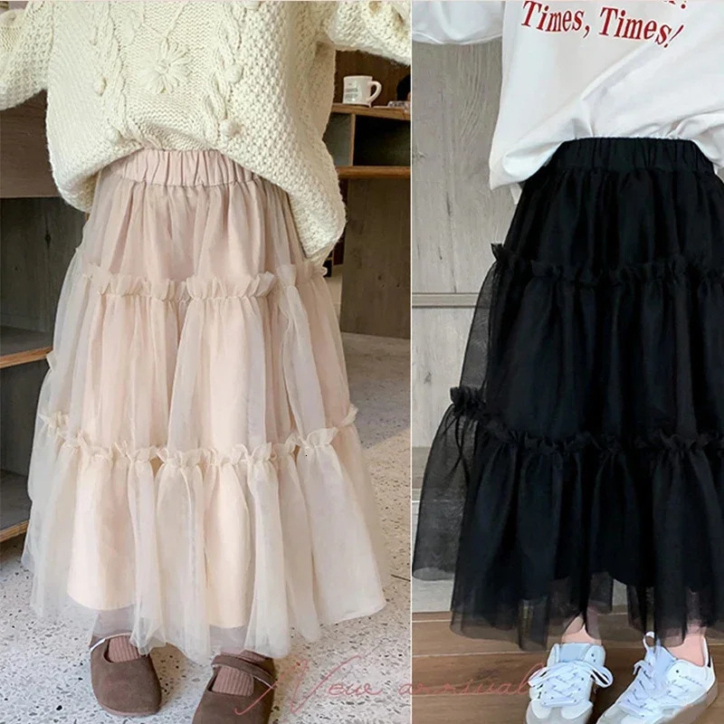 Spring Girls Skirts Childrens Trendy Versatile Large Skirt Hem Gauze Medium And Small Fluffy Mesh Half 260207