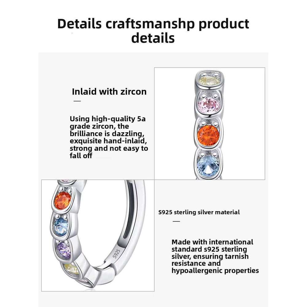 CZ Colorful Zircon Earrings Rainbow Diamond 925 Silver Women's Boutique Jewelry