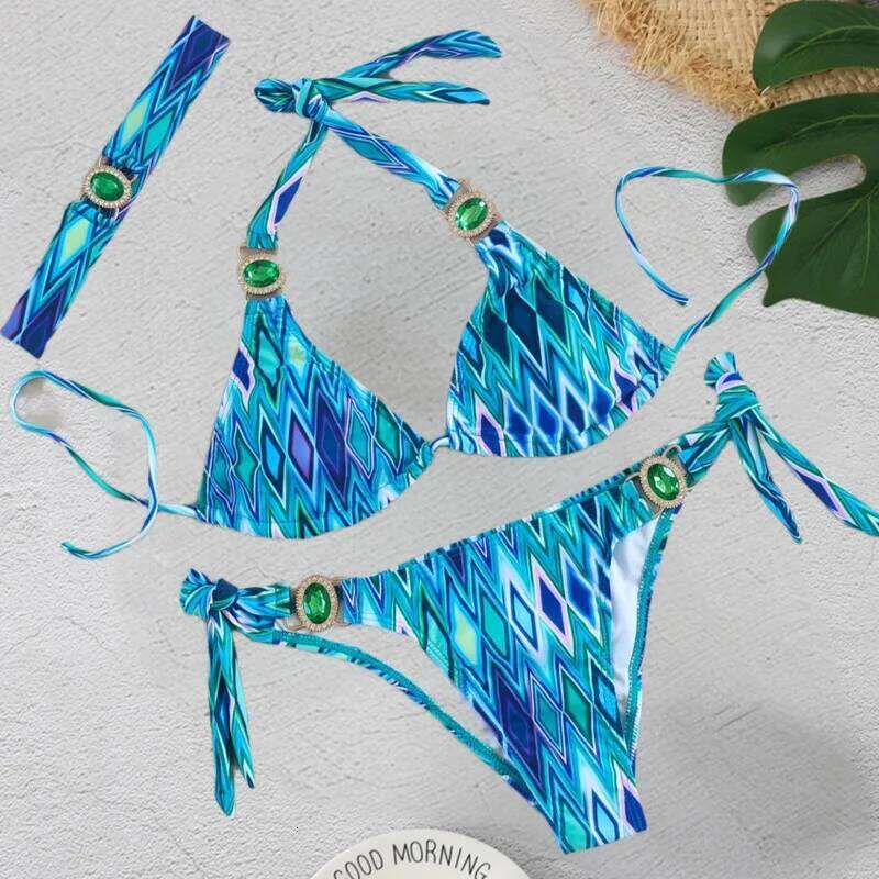 Print Sexy Bikinis Swimsuits With Rhinestones Women's Swimwear Female Push Up Bikini Beach Swim Wear Bathing Suits Pool Bather C260207