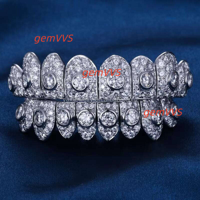 Custom Top Bottom 6 8 10 12 S925 Silver 10K 14K 18K Solid Gold VVS Moissanite Lab Grown Diamond Fine Teeth Grillz For Men Women