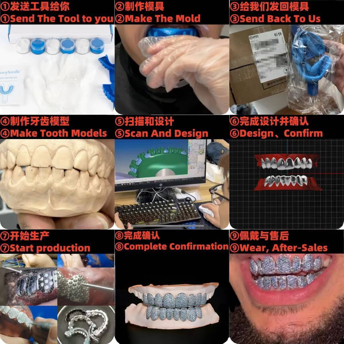 Invisible Setting Princess Cut Iced Out VVS Moissanite Diamond Custom Grillz Teeth Iced Out Hip Hop Silver Grillz Moissanite