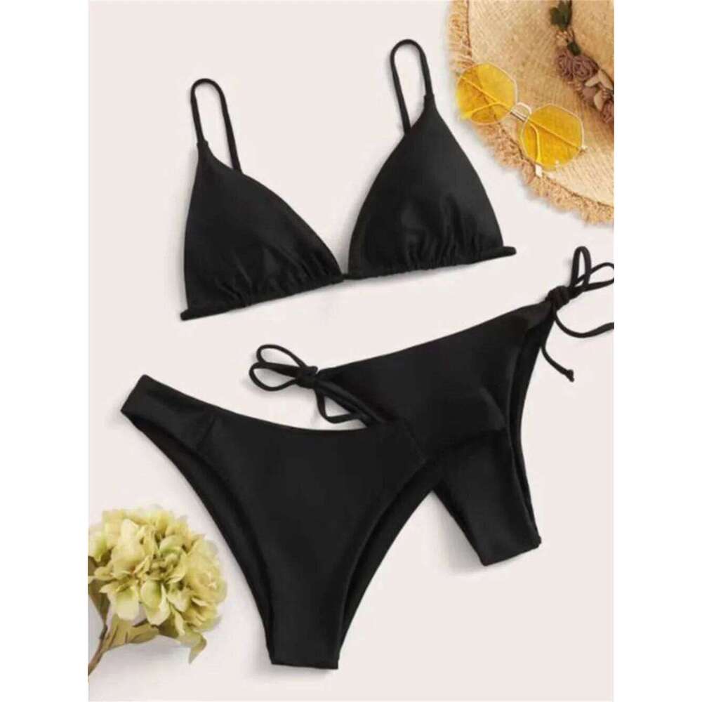 Black Bikini Extreme Swimsuit Triangle Sexy String Swimwear 3Piece Bikinis Set Women Bathing Suit Beach Tangas Biquinis Feminino C260207