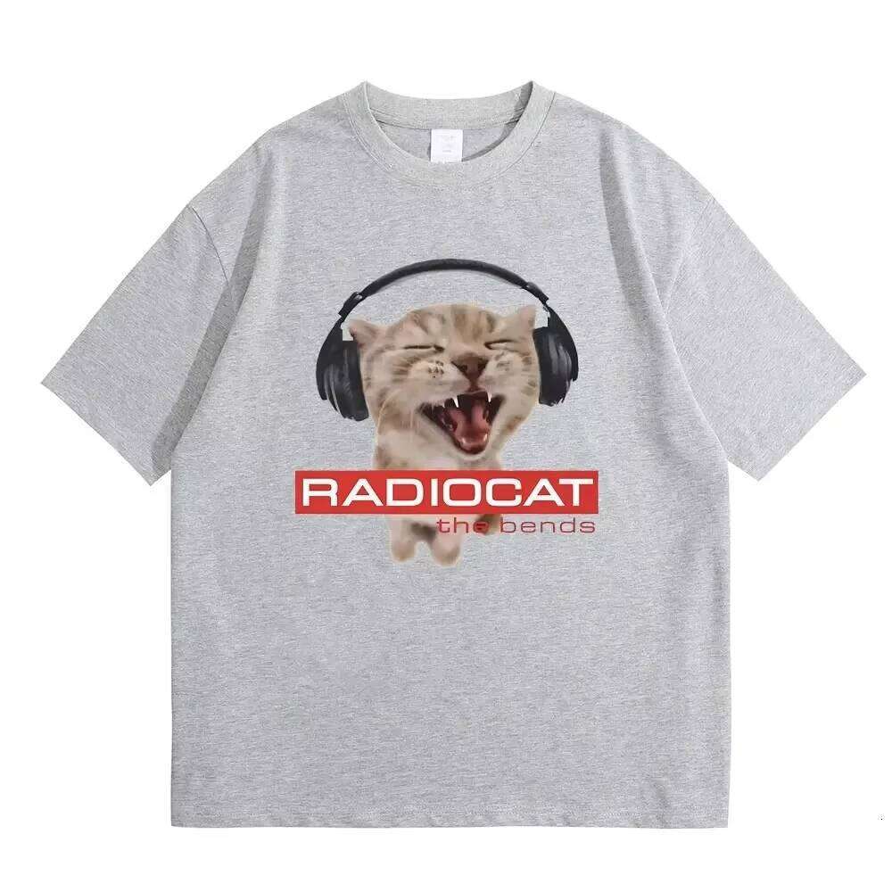 British Rock Band Radiohead Funny Radiocat The Bends Print T-shirt Men's Women Vintage Gothic Oversized Tshirt Male Meme T Shirt C260207