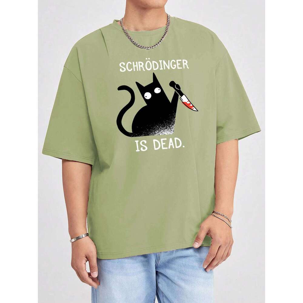 Schrodinger Cat Is Dead Print Clothing Mens Cotton Summer Shirts Loose Gothi Tops Comfy Breathable Short Sleeve O-Neck Soft Tee C260207