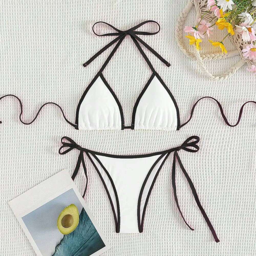 Summer white camisole bikini swimsuit set swimming and beach photo shoot for women C260207
