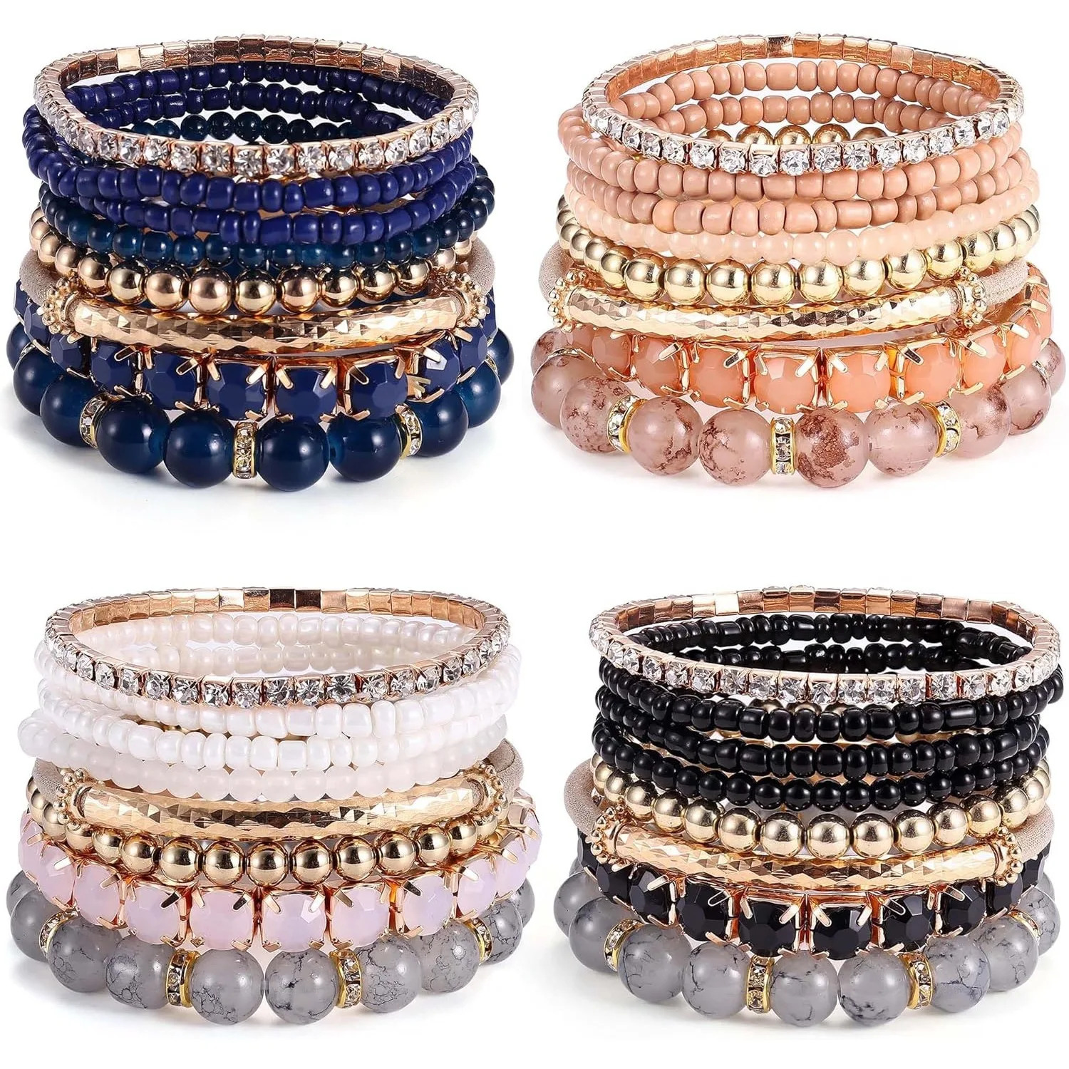 4 Sets Boho Bracelets for Women Multi-Color Layered Stackable Natural Beaded Bracelets Adjustable Stretch Bohemian Bracelets 260107