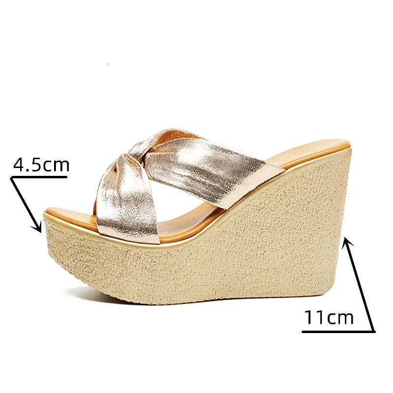 Small Size 32-43 Extreme High Heels Slides 11cm Platform Shoes for Wedding Beach Office Summer Womens Wedges Slippers 260124
