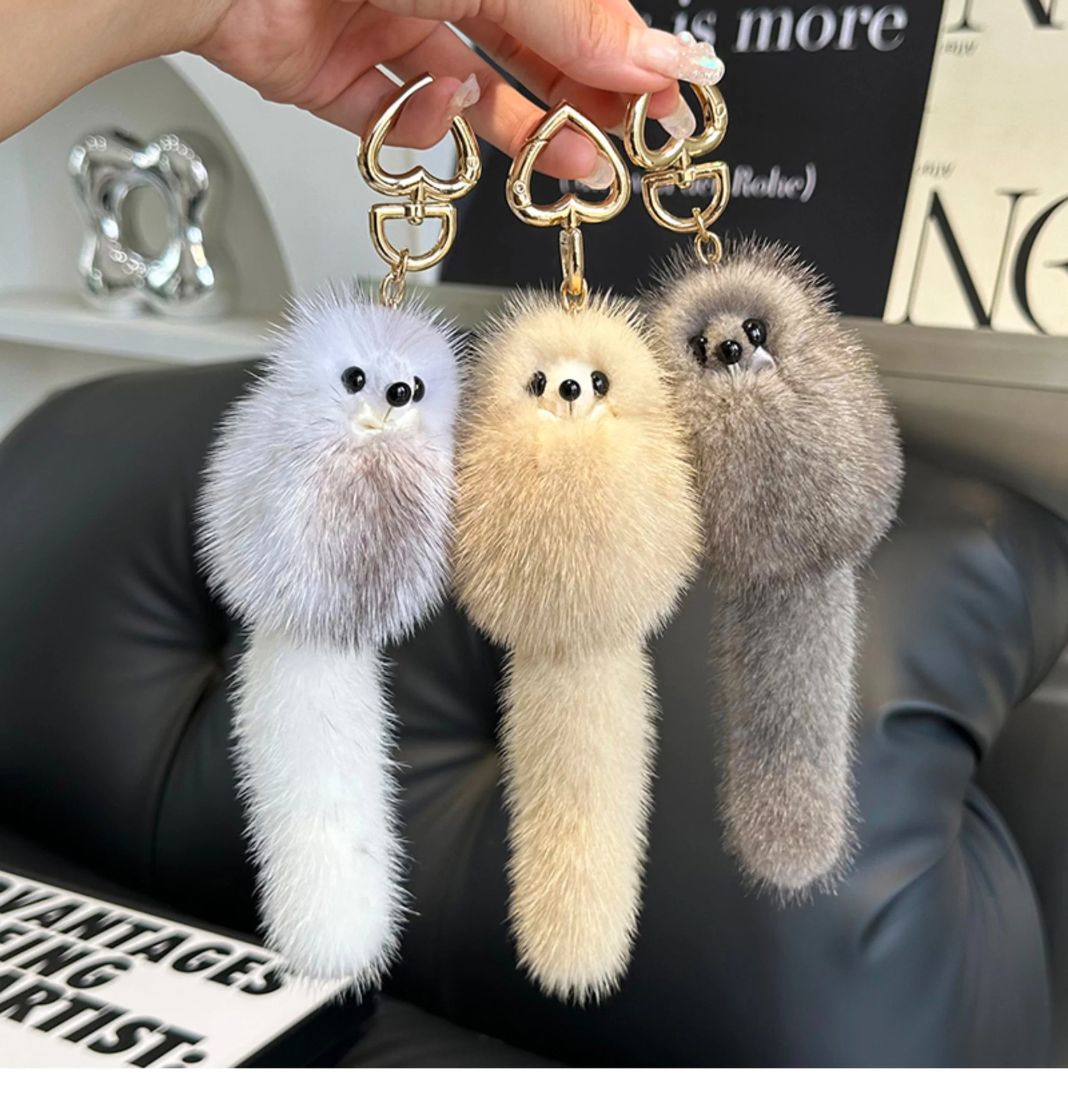 Real Mink Fur Keychain Soft Cute Fox Toys Women HandBag Ornament Pendant Car Key Ring Fox Tail Trinket Gifts Accessories 260107