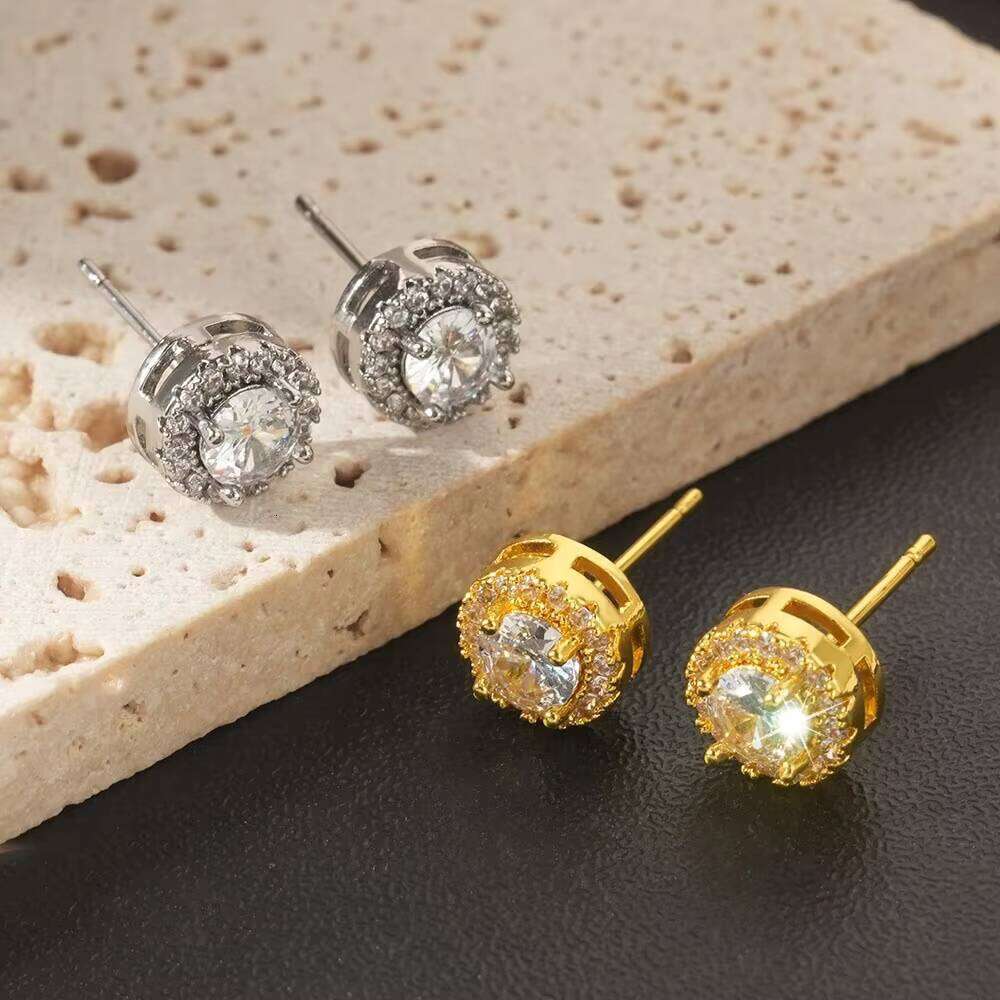 Wholesale Hot Sale Fashion Jewelry Gold Plated Brass Round Square Moissanite Diamond Zircon Stud Earrings For Women