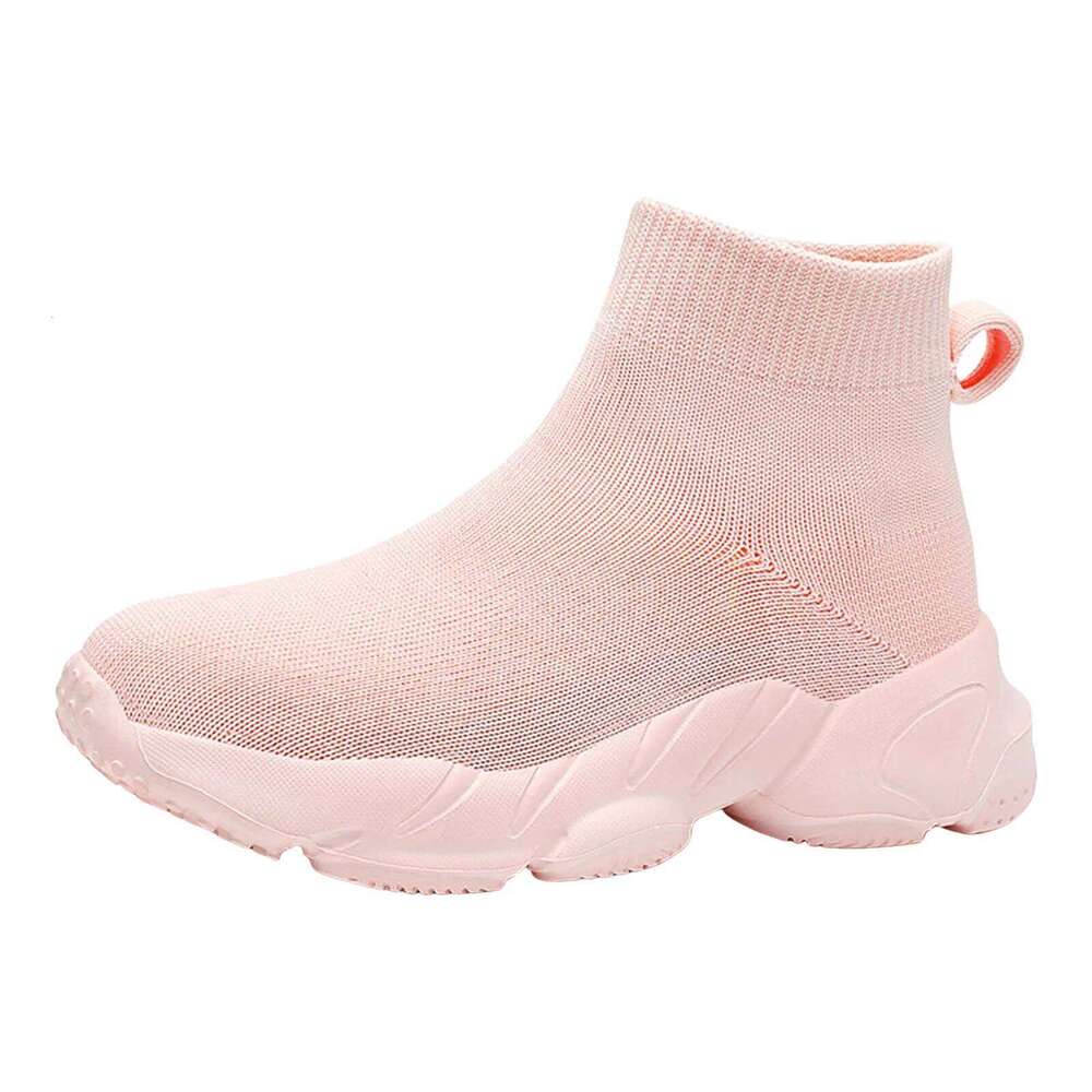 Kids High-Top Sneakers with Elastic Sock Collar Slip-On Platform Casual Thick Sole Breathable Sports Shoes for Boys Girls H260207