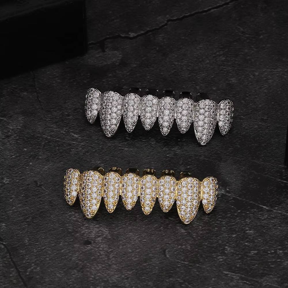 Custom Hip Hop Grillz 18K White Gold Plated Braces Zirconia Moissanite Vvs Diamond Iced Out Grill Grillz for Teeth