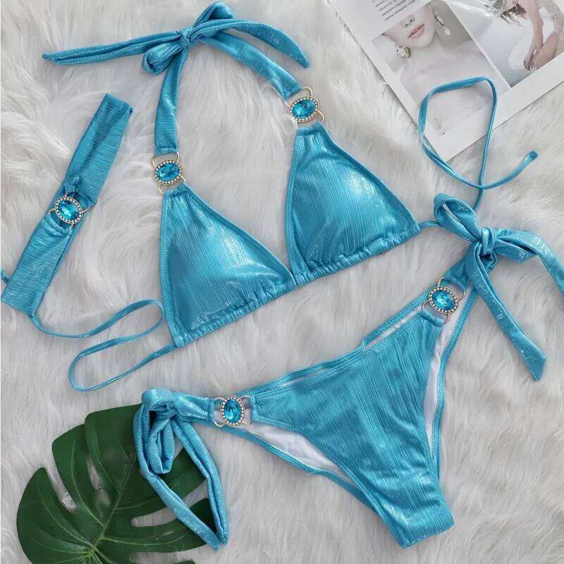 Glossy Sexy Bikinis 2026 Swimsuit With Rhinestones Women Swimwear Female Push Up Bikini Beach Swim Wear Bathing Suit Pool Bather C260207