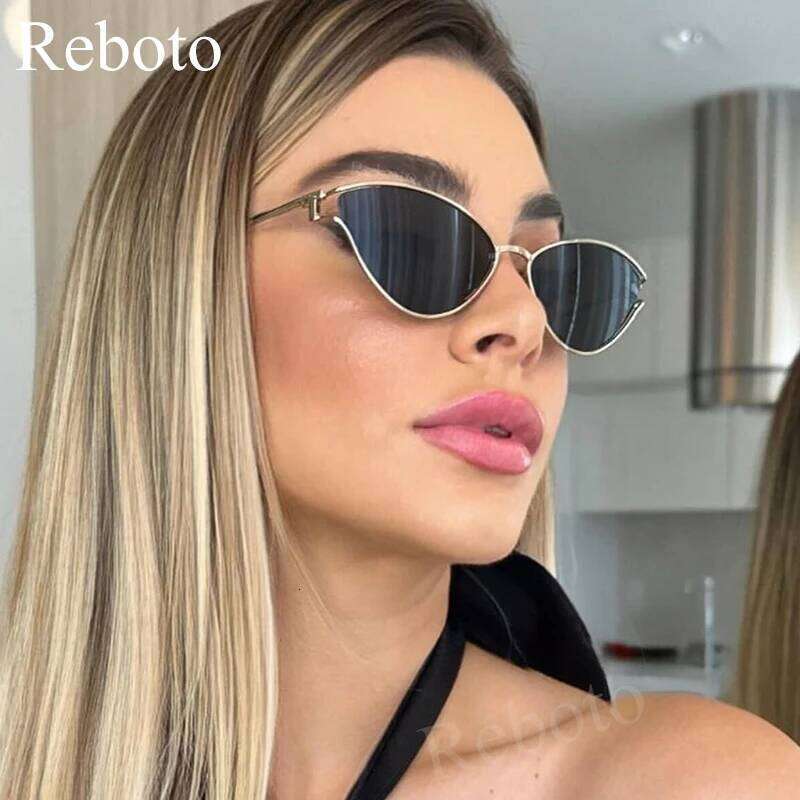 Brand Small Cat Eye Sunglasses Women Luxury 2042 Unique Metal Frame Brown Sun Glasses Trendy UV400 Eyewear Shades Vintage Y260207