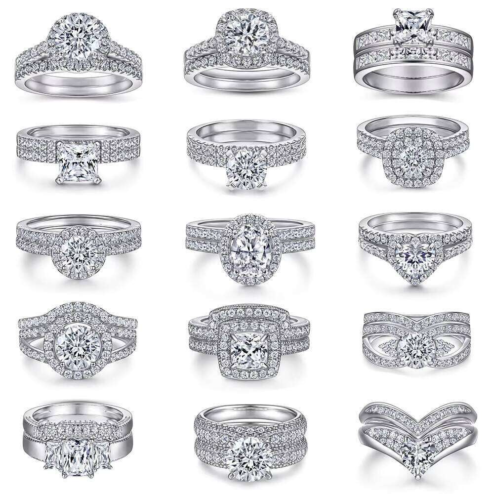 925 Sterling Silver Moissanite Fine Jewelry With 18K White Gold Plating Round Shape Wedding Ring For Women