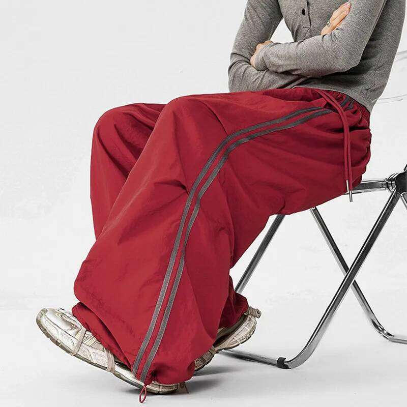 LUZHEN 2026 New Color Contrast Stripe Patchwork Baggy Straight Casual Pants Men's Women's Wide Leg Elastic Waist Trousers JY6096