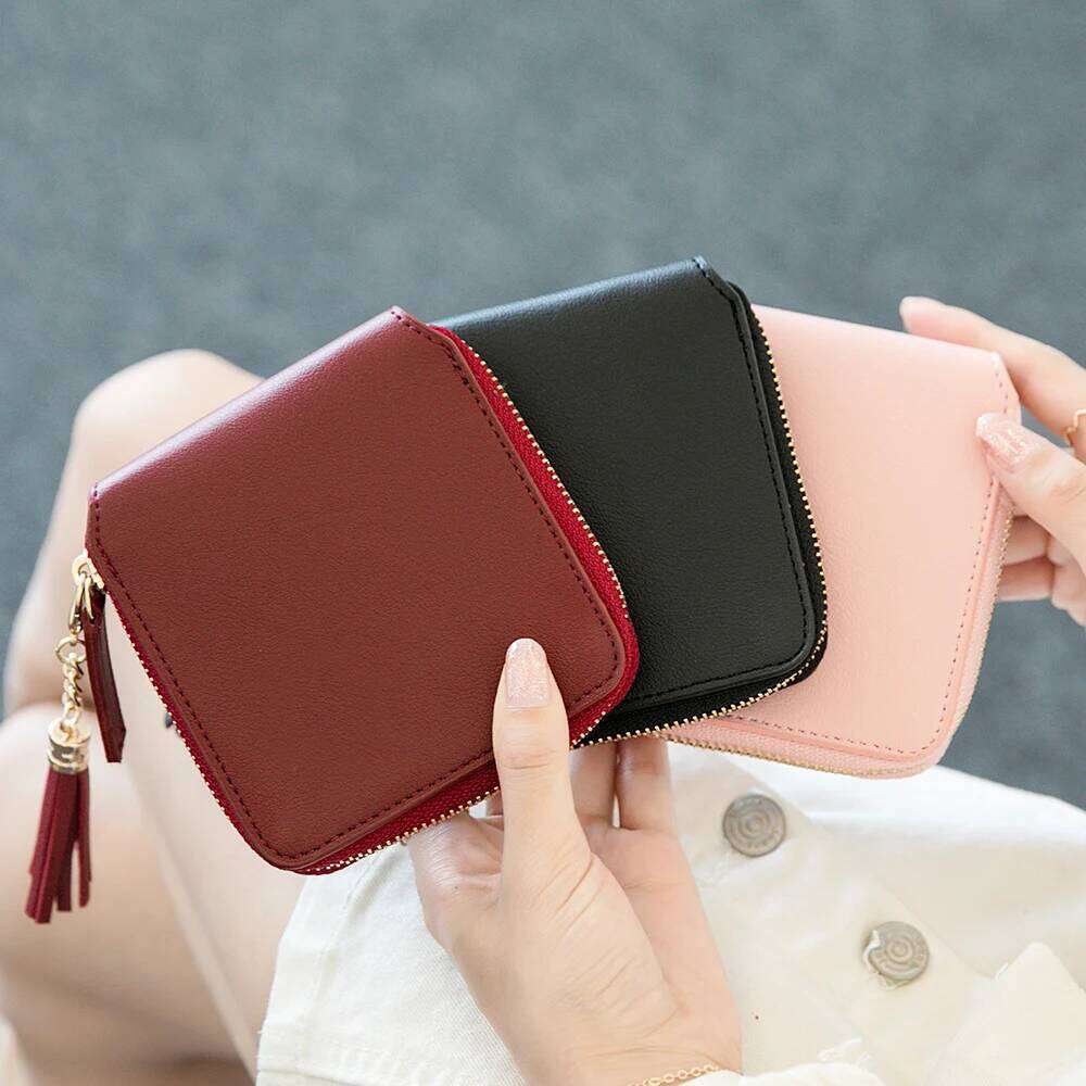 Women's Fringe Square Zipper Short Money Clip, All Simple Card Bag, Multi-functional Fashion Purse, New, 2024 Y260206