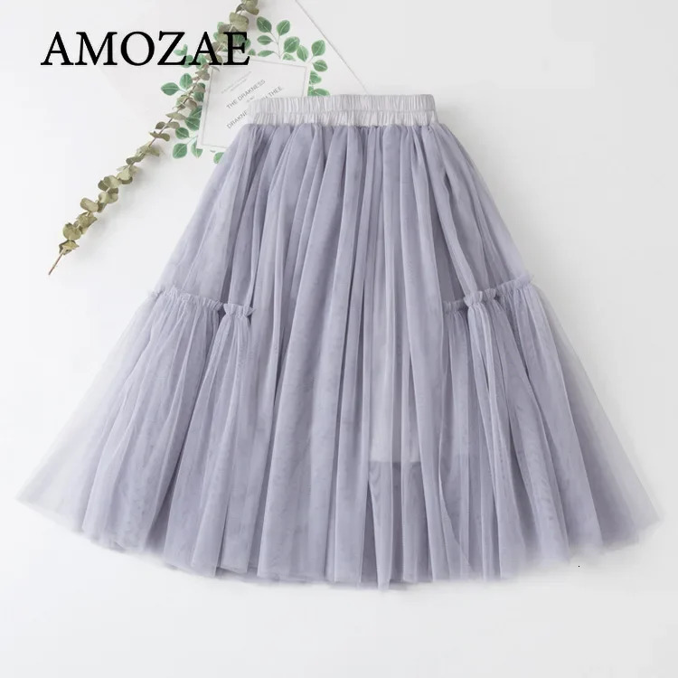 Girls Skirts Cotton Lace Tutu Pleated Skirt Black Pink Gray Puff Princess Long Childrens Clothing 4 6 8 10 12Y 260207