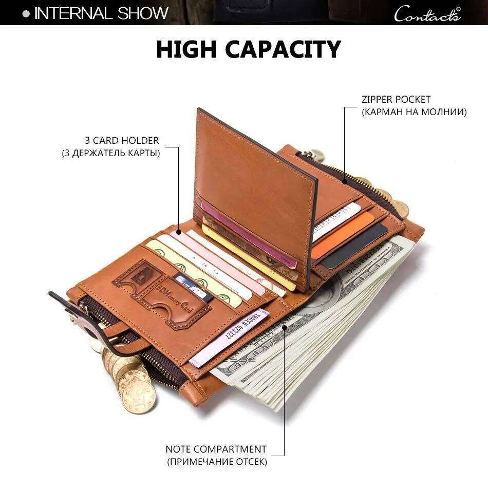 Contact's Name Engraving Genuine Leather Men Wallet Double Zipper Coin Purse Small Card Holder Money Clip Mens Bag Handbag Y260206