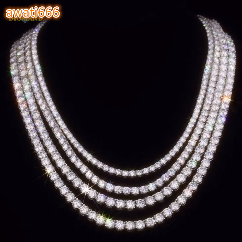Wholesale Factory Price 3mm-6mm Moissanite Tennis Necklace with 925 Silver VVS Cold Hip Hop Glitter Chain