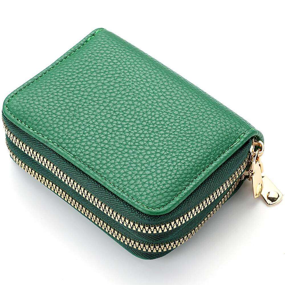 Women's Short Purse Lychee Print PU Leather Bank Credit ID Card Holder Zipper Coin Bag Y260206