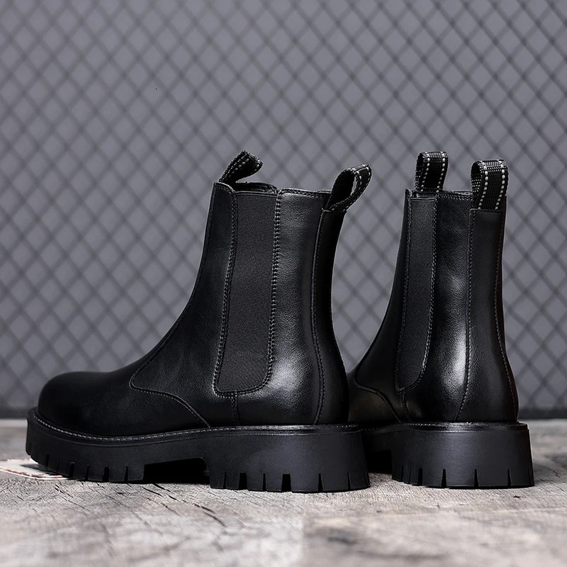 big size men fashion high chelsea boots slipon genuine leather shoes black stylish cowboy platform boot long motorcycle botas 260208