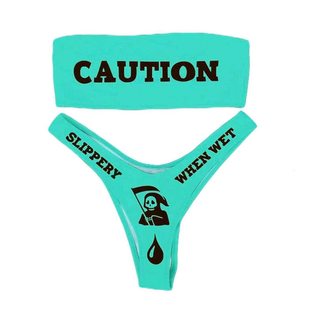 Women's Two-Piece Swimwear Set Female Letter Print Strapless Tube Top + Panties for Adults Beach Swimming Bikini Sets C260207