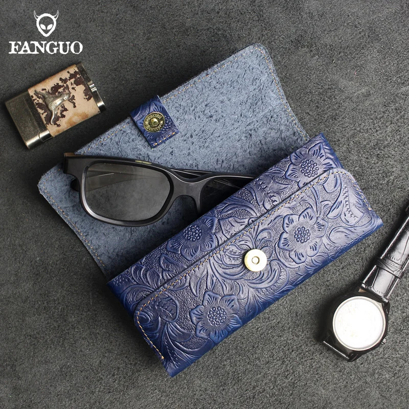 Genuine Leather Glasses Case Handmade Cowskin Sunglasses Holder Eyeglasses Bag Portable Read Glasses Display Soft Pouch 260107