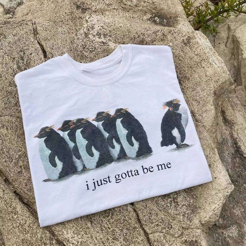 2025 New Cute Summer Little Penguin Oversized Loose Short-sleeved T-shirt with A Niche School Style Tops Tees C260207