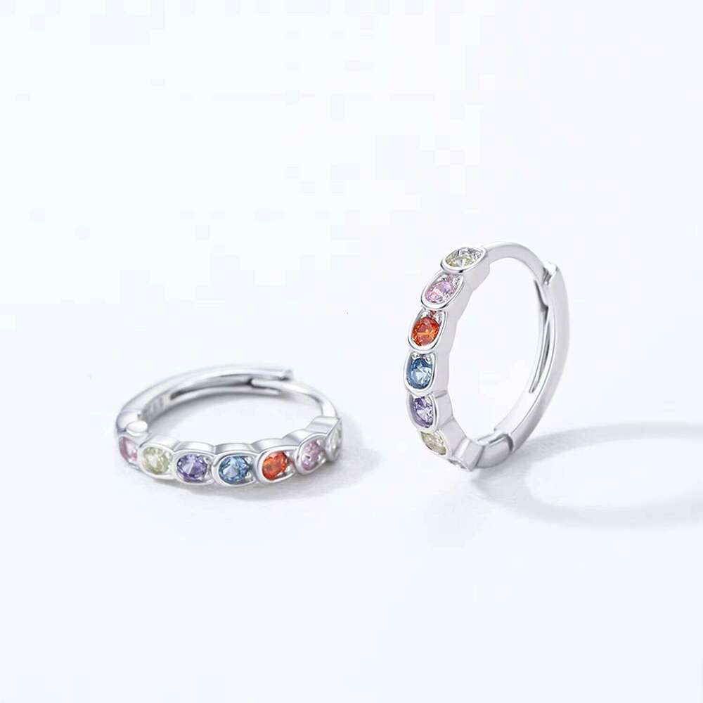 CZ Colorful Zircon Earrings Rainbow Diamond 925 Silver Women's Boutique Jewelry