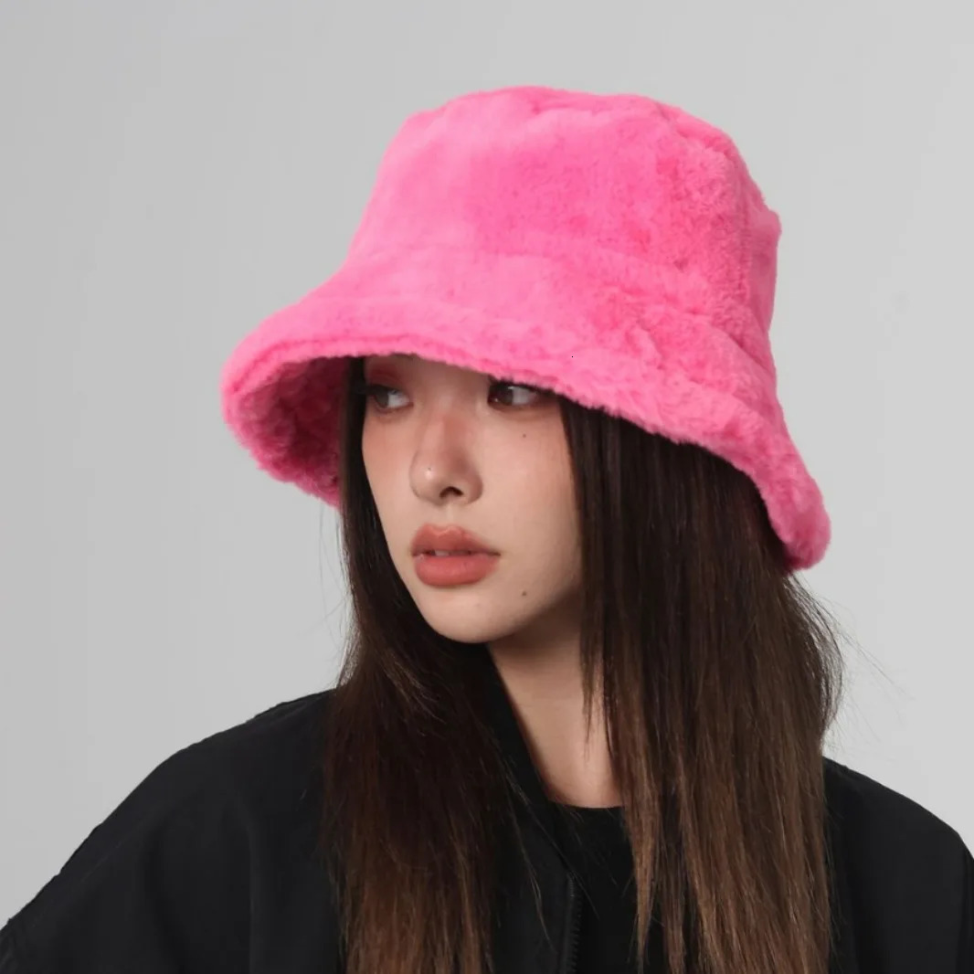 Solid Color Imitation Rabbit Fur Autumn And Winter Fisherman Hat Womens High-quality Warm Hat Outdoor Panama Hat 260202