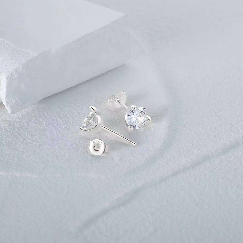 925 Sterling Silver 6Mm Round Brilliant Cut Moissanite Three Jaws Setting CZ Stone Zircon Earring Studs Earrings For Girl